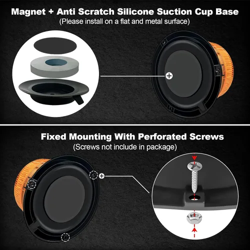 Vista 5 de Paquete de 1 luz estroboscópica ámbar, LED recargable, base magnética Wireless 3600mAh with suction cup mount. Emergency safety warning light for