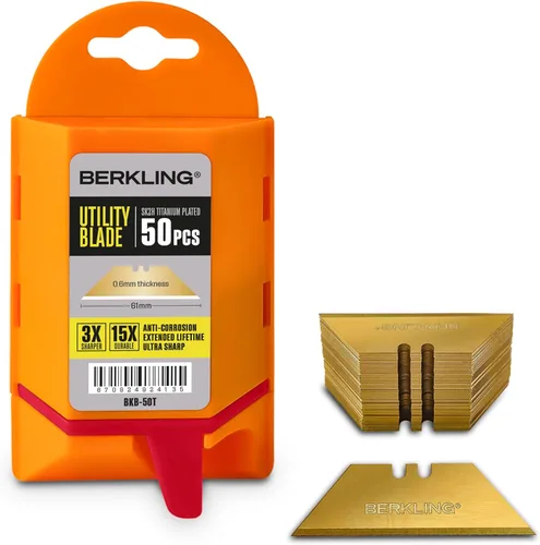 Vista 11 de Berkling SK2H - Cuchillas para cuchillos utilitarios, 50 unidades con dispensador, acero al carbono negro endurecido afilado con láser, ultra 3