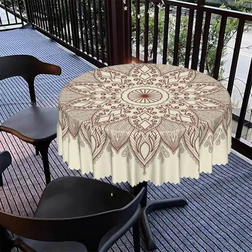 Vista 5 de Mantel redondo de mandala marrón – para comedor, cocina, decoración del hogar, cena de vacaciones, mantel lavable, a prueba de derrames, lavable