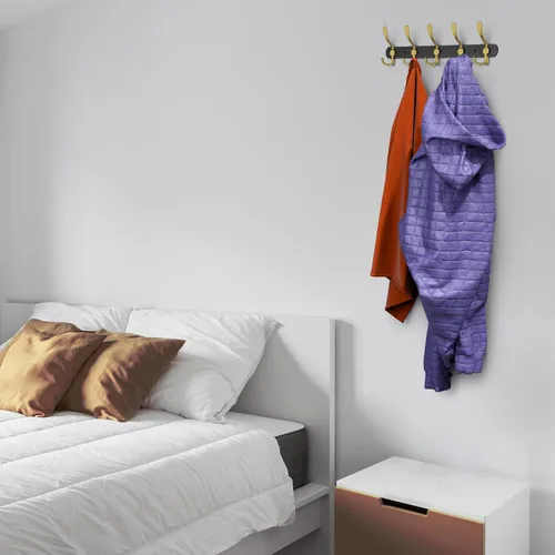 Vista 5 de Perchero de pared con 5 ganchos triples, acero inoxidable de 16 pulgadas – Acabado mate negro y dorado, perchero de pared resistente para abrigos