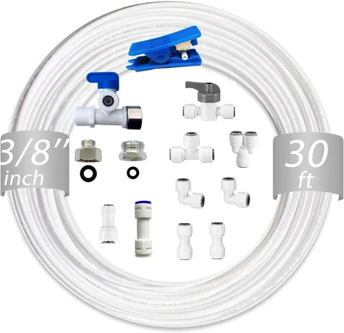 Vista 12 de NSF 1/4" y 3/8" Tubo de línea de agua y accesorios de conexión por empuje para filtro de agua de ósmosis inversa RO, 25 piezas de conectores + 30