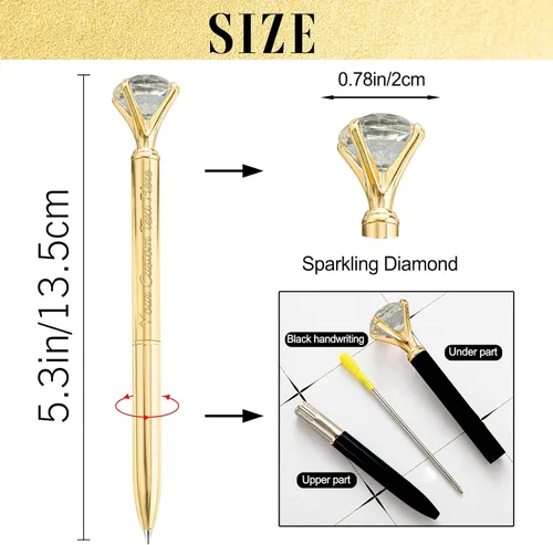 Vista 2 de Bolígrafos de diamante con cristal personalizado con nombre grabado a granel, bolígrafos de metal personalizados, bolígrafos de tinta negra, regalo