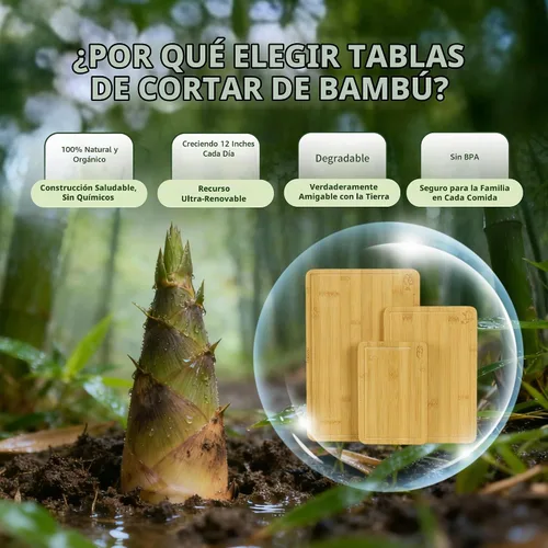 Vista 8 de BAMBANG Juego de tablas de cortar de bambú, tablas de cortar de madera de 3 piezas para cocina, bloque de carnicero no tóxico con ranura para jugo