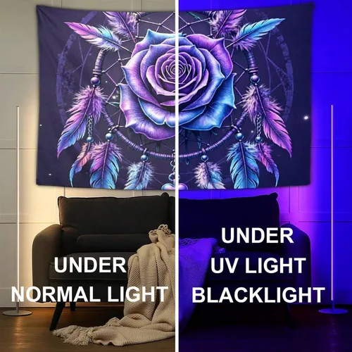 Vista 5 de Besbapes Tapiz mandala hippie bohemio para colgar en la pared, diseño de flores negras, fantasía, rosa, atrapasueños, tapiz para colgar en la pared
