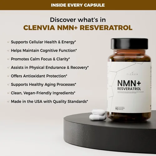 Vista 6 de Suplemento NMN premium con resveratrol – Fórmula de apoyo NAD+ de alta potencia – >99.7% de pureza – probado por terceros – Fabricado en Estados