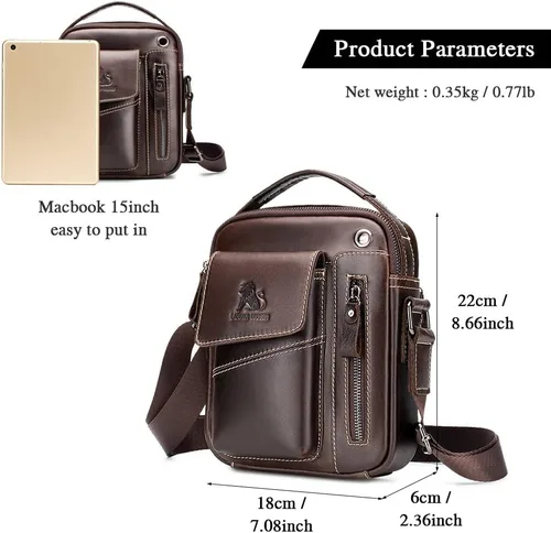 Vista 2 de BAIGIO Bolso bandolera de cuero pequeño para hombre, bolso bandolera para viajes, negocios, trabajo