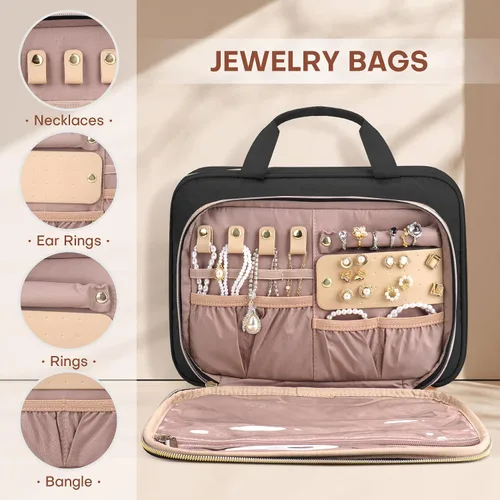 Vista 3 de BAFAMYE Neceser de viaje de 8 litros con organizador de joyas para mujer, bolsa de cosméticos de maquillaje resistente al agua de 2.1 galones
