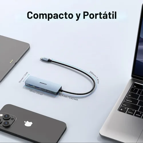 Vista 5 de BENFEI Hub USB C de 10 Gbps, adaptador USB 3.2 de 4 puertos con 2 puertos USB-C y 2 puertos USB-A 3.2 compatibles con MacBook Pro/Air M2 M1, iPad