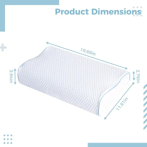 Vista 5 de Memory Foam Neck Pillow with Blue Grid Cover, Orthopedic Pillow for Neck Support, Ergonomic Cervical Cooling Pillow, 19.7 x 11.8 x 3.9/2.8 in / 50 x