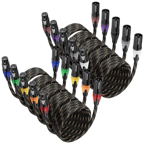 Vista 11 de Cables XLR, cables XLR cortos de 1.5 pies, 6 paquetes, cable de micrófono macho a hembra de nailon trenzado de 3 pines