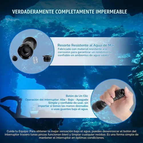 Vista 3 de ORCATORCH Luz de buceo manos libres D550 con correa para la muñeca y broche