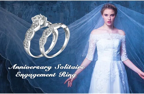 Vista 5 de JewelryPalace - Anillos de boda y compromiso para mujer, chapados en oro de 14 quilates, plata de ley 925 con circonita cúbica, anillos de promesa