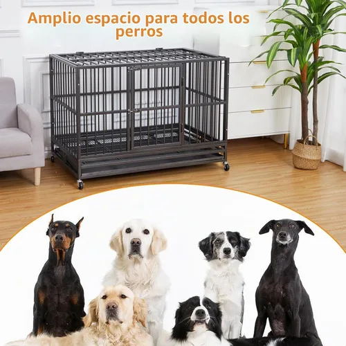 Vista 7 de Garvee Jaula para perros indestructible de 48 pulgadas, jaula para perros grande resistente con rueda