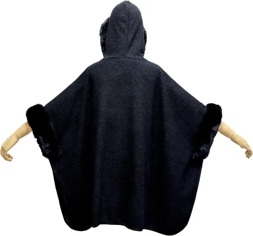 Vista 5 de Gragengs Capa con capucha de piel sintética de conejo, poncho para mujer, lana cálida