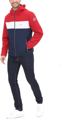 Vista 2 de Tommy Hilfiger - Chaqueta impermeable transpirable con capucha para hombre, ligera, de rendimiento, Softshell