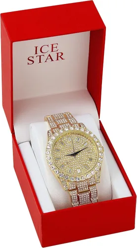 Vista 5 de Techno Pave Reloj de bisel solitario helado de 1.732 in para hombre, esfera baguette