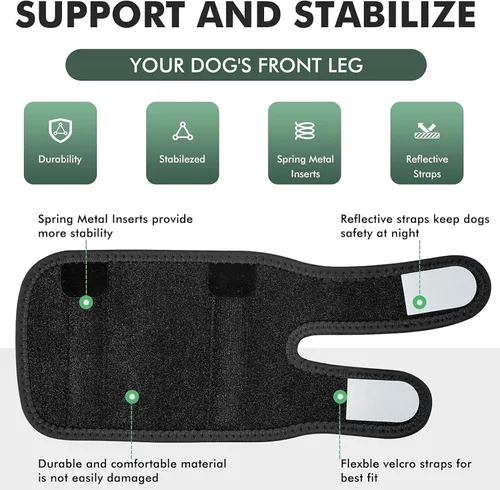 Vista 3 de Dog Leg Braces Front Leg Support Wraps Adjustable Joint Covers for Shoulder Elbow Wrist with Reflective Straps High Elasticity Fabric (S)