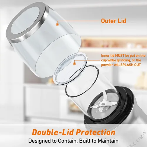 Vista 7 de Secura Molinillo de café eléctrico, molinillo de especias, cuencos de vidrio dobles para molienda húmeda y seca