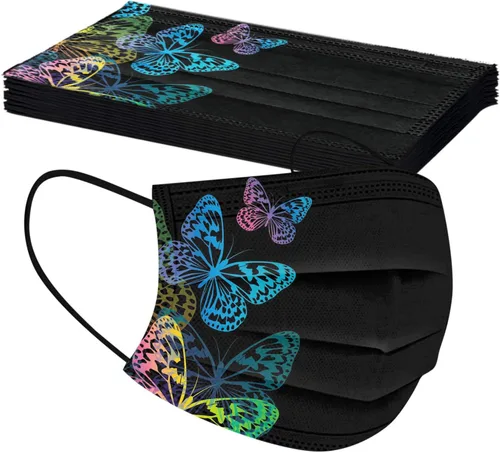 Vista 7 de JINF ATRISE - 50 cubrebocas desechables con estampado de mariposas para adultos a la moda reutilizable para exteriores ciclismo a prueba de polvo