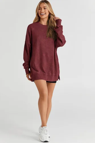 Vista 138 de SHEWIN Sudadera casual de manga larga con cuello redondo para mujer, ligera, holgada