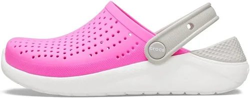Vista 4 de Crocs Kids LiteRide Clog Zapato atlético casual para niños y niñas, azul marino y blanco.