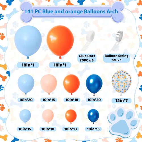 Vista 2 de Paquete de 141 globos azules y naranjas, kit de guirnalda de globos azul marino con globos de confeti naranja claro pastel, decoración de fiesta
