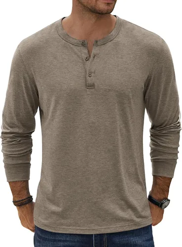 Vista 22 de COOFANDY Camiseta Henley de Manga Larga para Hombre Camisas Pullover Casuales Ligeras Camisetas Básicas Suaves Elásticas Tops de Otoño