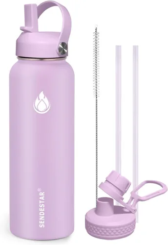 Vista 11 de SENDESTAR Botella de agua aislada de 24 onzas, boca ancha, botella de agua de 24 onzas con tapa con popote, tapa de boquilla, acero inoxidable