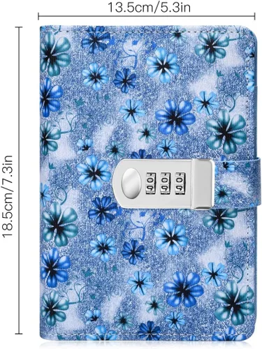Vista 2 de ARRLSDB Diario de carpeta con cerradura, diario de cuero recargable A6 con contraseña, diario personal con bloqueo, tamaño: 7.3 x 5.3 pulgadas (azul)