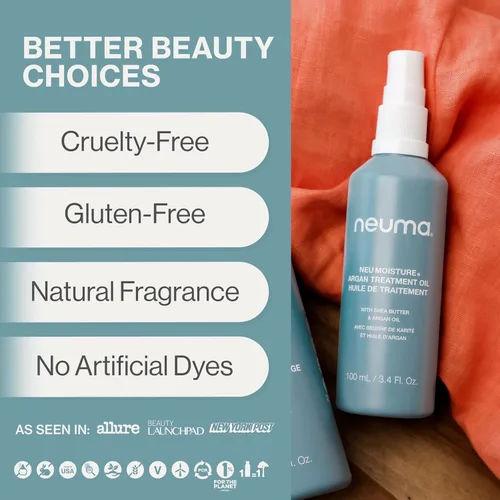 Vista 4 de Neuma Aceite de tratamiento de argán Neu Moisture para cabello, 3.4 onzas líquidas Fórmula ligera con manteca de karité y aceite de argán
