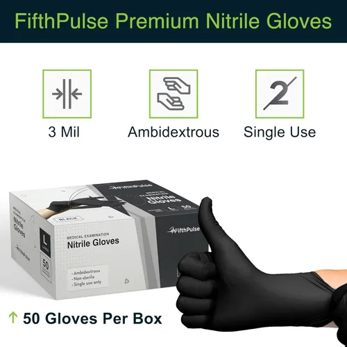 Vista 6 de Guantes desechables de vinilo negro, sin látex, tamaño pequeño, 50 unidades - Guantes quirúrgicos de grado médico y dental - Guantes de nitrilo sin