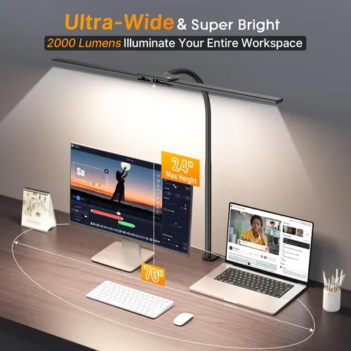 Vista 8 de Syrinx - Lámpara de escritorio LED para oficina en casa, lámpara de escritorio de arquitecto con abrazadera, control por gestos/cable, luz