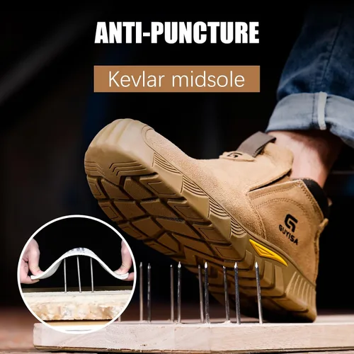 Vista 4 de GLANOUDUN Botas de trabajo de soldadura para hombre, zapatos de punta de acero para hombres, botas de punta de acero indestructibles, zapatos
