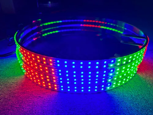 Vista 4 de Luz de anillo de rueda LED de doble fila de 17.5 pulgadas, 672 leds con señal de giro, bloqueo, freno, función de marcha atrás Bluetooth APP/Control
