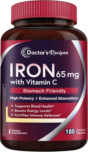Vista 11 de Doctor's Recipes Suplemento de hierro de 65 mg con vitamina C – Absorción maximizada y píldoras de hierro amigables con el estómago