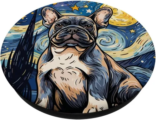 Vista 2 de Bulldog francés Noche estrellada para perro, mamá, perro, papá, PopSockets intercambiables PopGrip