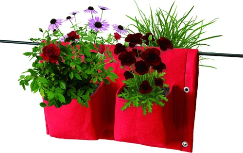 Vista 3 de VegTrug Jardinera de fieltro para balcón/riel, 4 bolsillos, color negro x3 Balcony rail planter, 4 pocket design, railing herb garden, flowers and