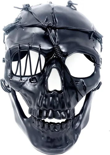 Vista 2 de Máscara de esqueleto de terror metálico estilo steampunk para disfraz de Halloween, fiesta de cosplay
