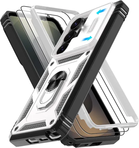 Vista 65 de Gritup Funda para Google Pixel 6 con cubierta deslizante para cámara y protector de pantalla (2 unidades), soporte de anillo giratorio 360°, funda