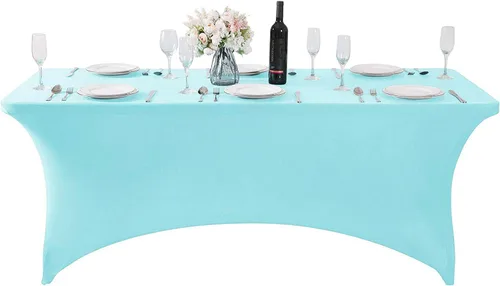 Vista 2 de MDS Pack of 2 Spandex Tablecloth 8FT Tight, Fitted, Washable and Wrinkle Resistant Stretch Rectangular Patio Table Cover for Wedding,Event,Banquet &