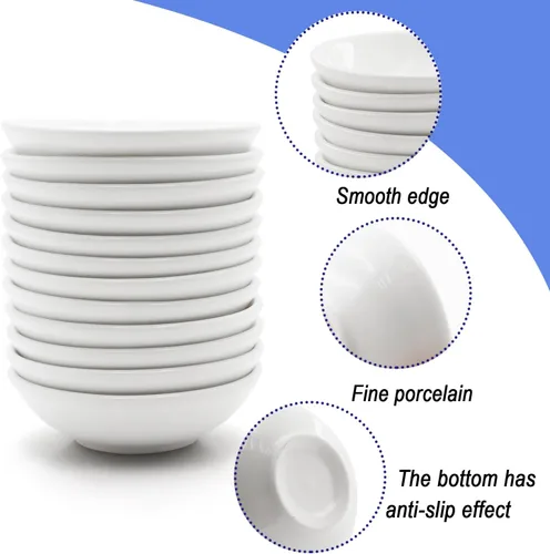 Vista 2 de Juego de 12 Platos de Salsa de Soja de Cerámica Blanca de 1.2 Oz, Juego de Mini Cuencos para Salsa, Juego de Mini Cuencos para Salsa, Mini Plato