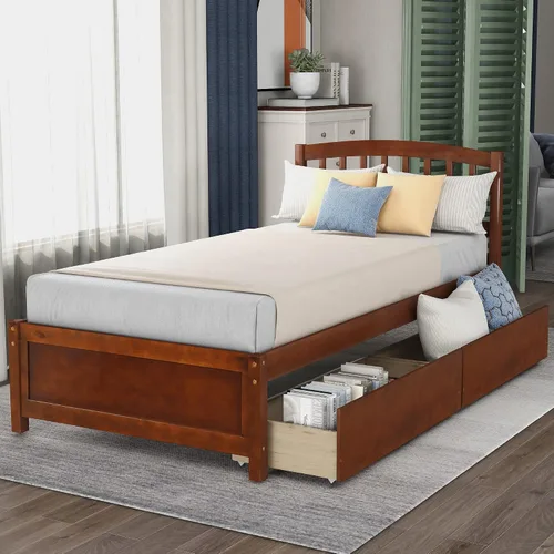 Vista 9 de Harper & Bright Designs Cama de plataforma de madera con cajones, marco de cama de tamaño individual con cabecero, cama de almacenamiento
