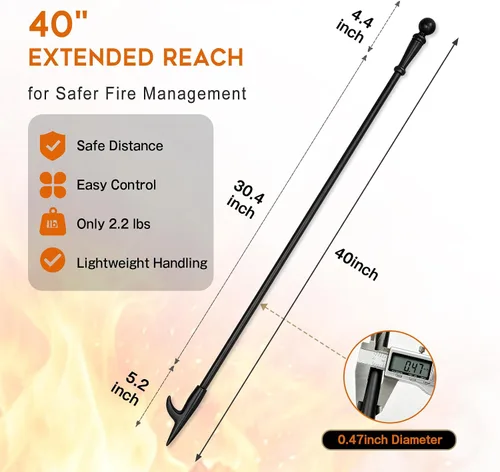 Vista 3 de FEED GARDEN Heavy Duty 40'' Fire Poker for Fire Pit & Fireplace, All-Metal