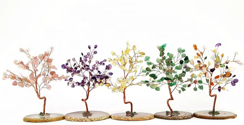 Vista 5 de Colorsheng Árbol de dinero de cristal de cuarzo Feng Shui, ágata natural, copos de geoda, base de geoda, decoración estilo bonsái para suerte y Verde