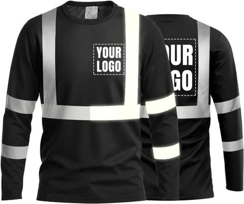 Vista 46 de La alta visibilidad reflexiva de las camisetas de la seguridad del logotipo de encargo Hola Vis de Verde neón - Estilo 8