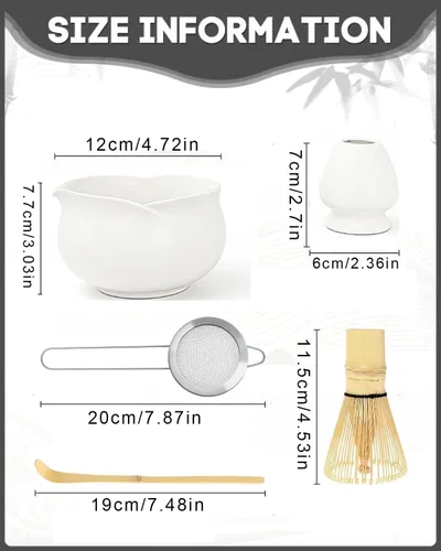 Vista 6 de Juego de batidor de matcha blanco, kit de matcha de cerámica para principiantes y amantes del té