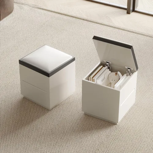 Vista 5 de Guyii Mesa auxiliar elevable de 47 pulgadas con taburetes de almacenamiento, mesas de café blanco 3 en 1, mesa de sala de estar con ruedas para sala