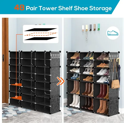 Vista 6 de VTRIN Organizador portátil de zapatos con 48 pares, torre de 4 niveles, estante para entrada, estante de almacenamiento, soporte para tacones