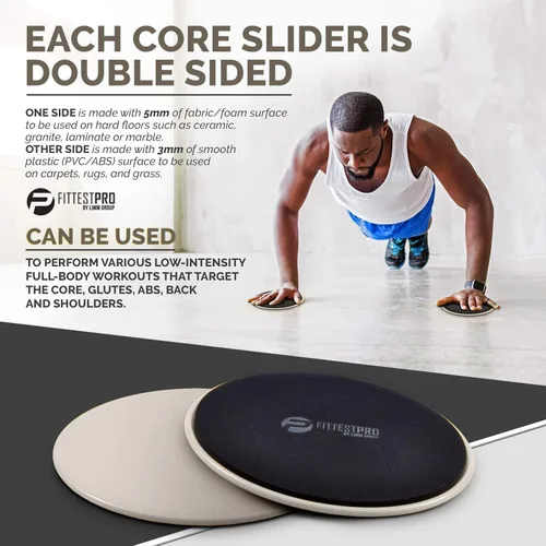 Vista 3 de Limm Deslizadores de núcleo para entrenar – Deslizadores de ejercicio fitness, estabilidad, abdominales, piernas y cuerpo completo (juego de 2)