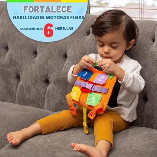 Vista 2 de BUCKLE TOY "Bizzy" - Aprendizaje Temprano bebés habilidades básicas de vida Actividad de viaje felpa niños.